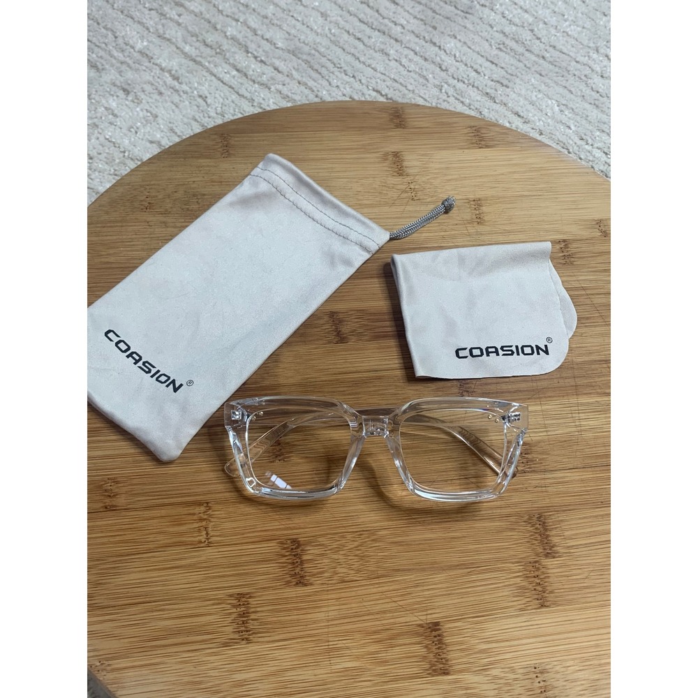COASION Clear Frame Square Non-Prescription Glasses Premium Acetate Medium Size